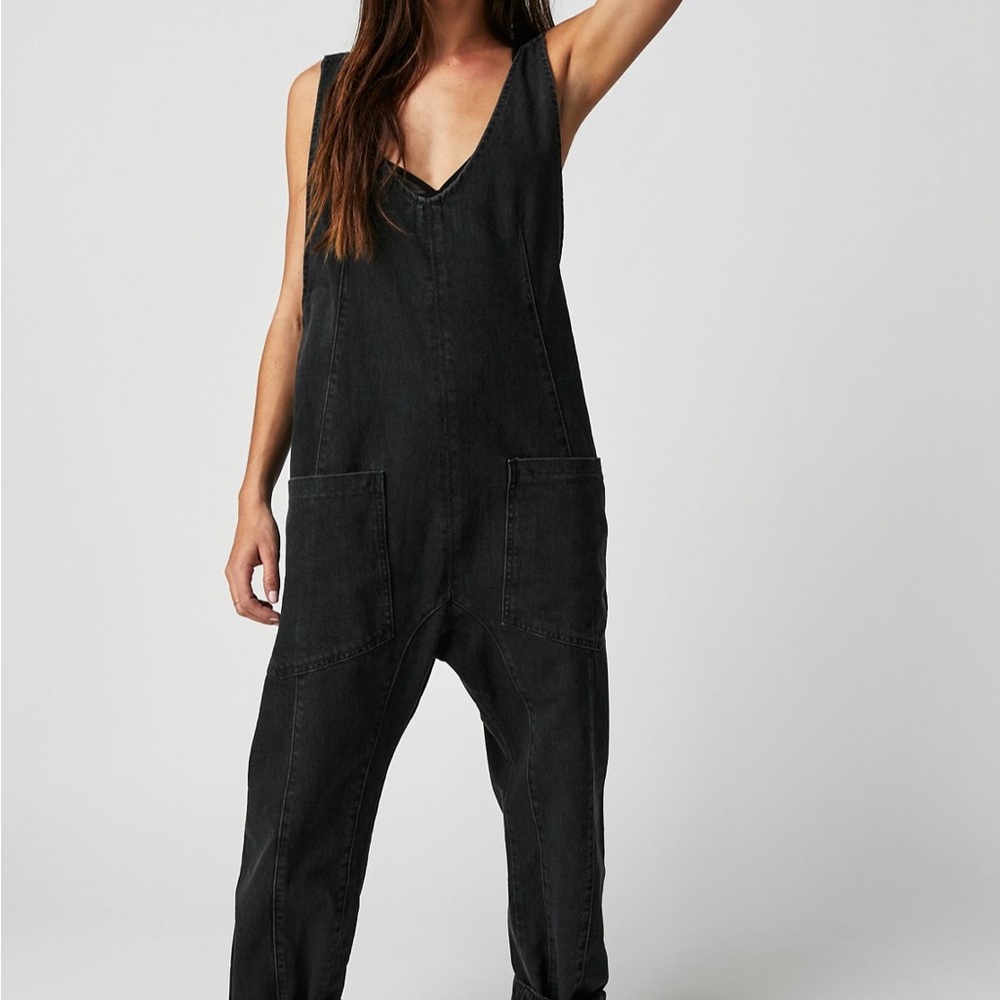 Free people high roller jumpsuit denim black XS